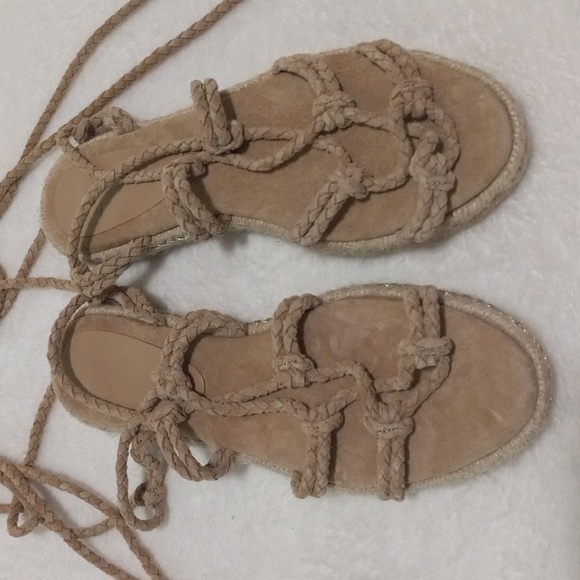 Joie Ceasar Tan Suede Leather Gladiator Lace Up Espadrille Sandals NWOT - Picture 5 of 15